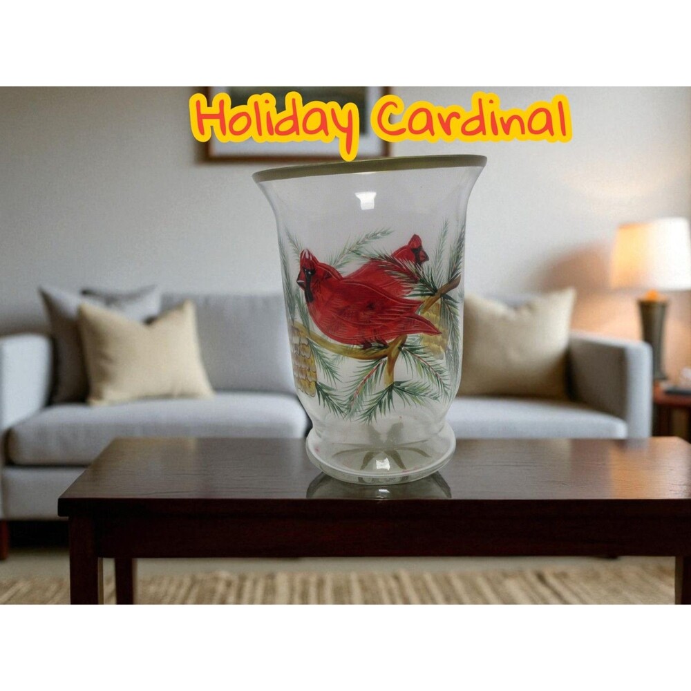 Celebrations Holiday Cardinal 6” Hurricane Tealight Candle Holder W/Box